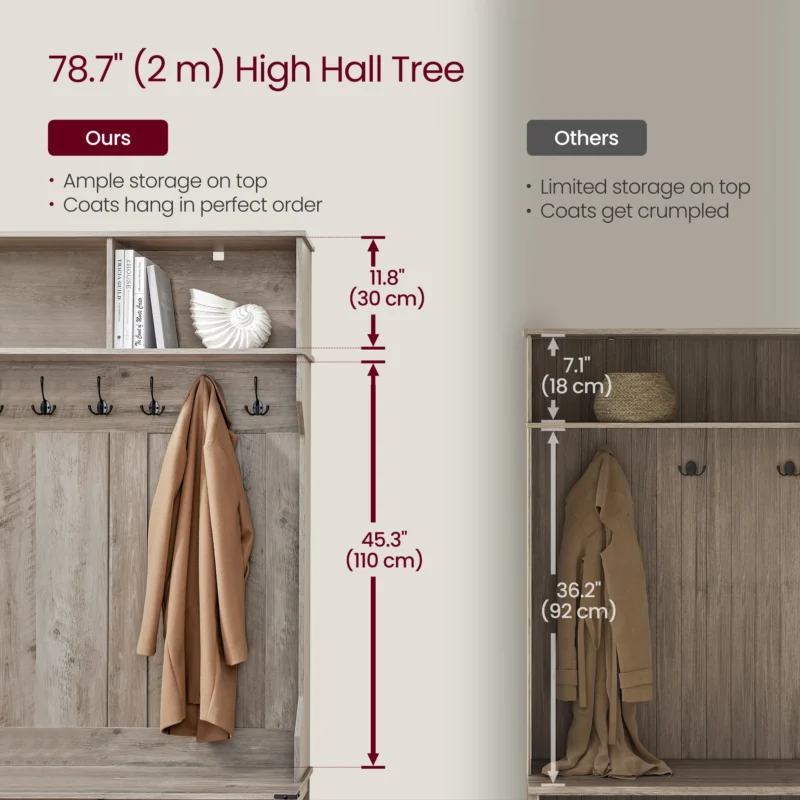 Industrial Hall Tree with Bench and 6 Coat Hooks for Entryway Organization - Image 5