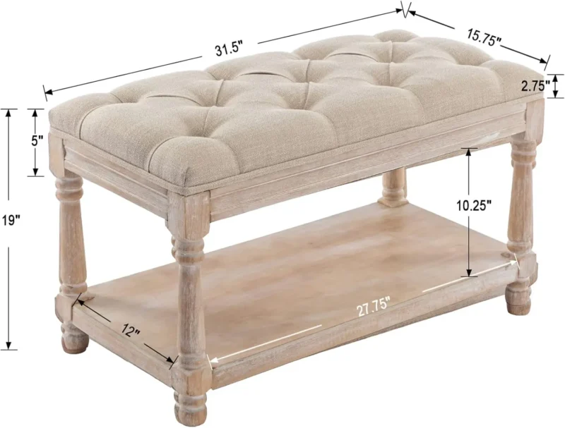 Modern Tufted Entryway Storage Bench with Shoe Rack for Hallway and Bedroom - Image 2