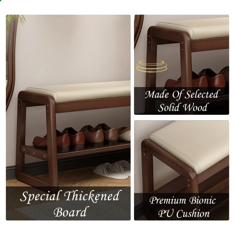 Modern Wood Entryway Bench with Cushioned Seat and Shoe Storage Rack for Hallway - Image 4
