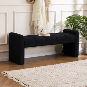 Modern Upholstered 54-Inch Channel Tufted Bench with Boucle Fabric for Bedroom and Living Room
