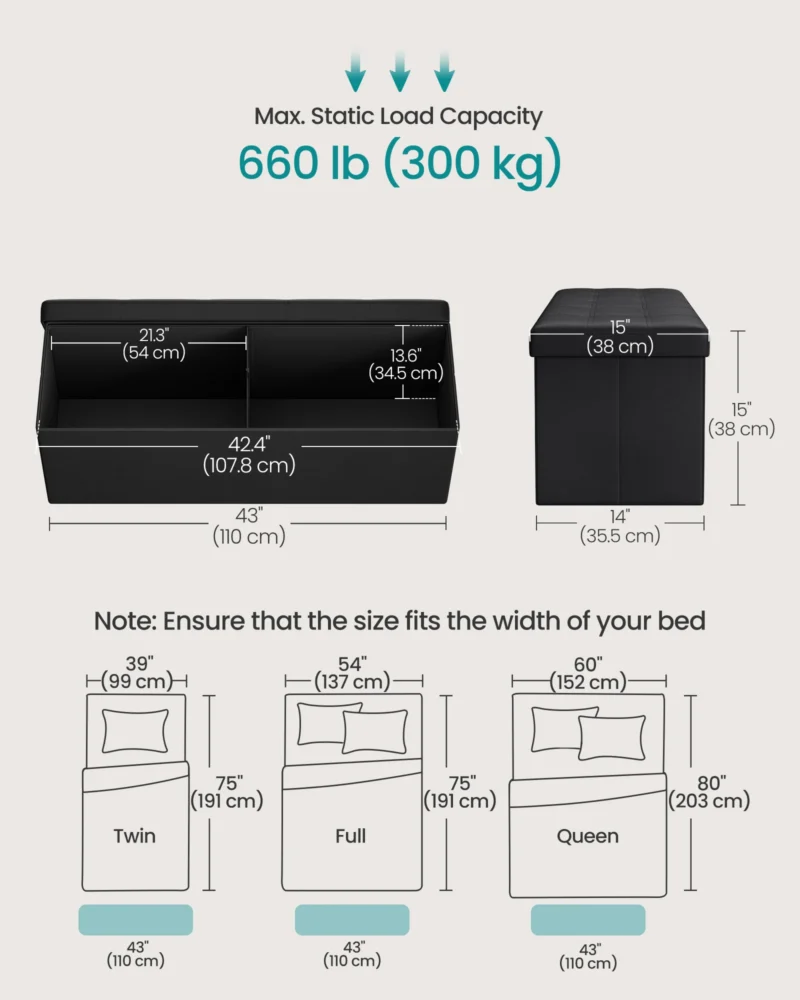 Modern Foldable Storage Ottoman Bench with Padded Seat for Living Room - Image 6