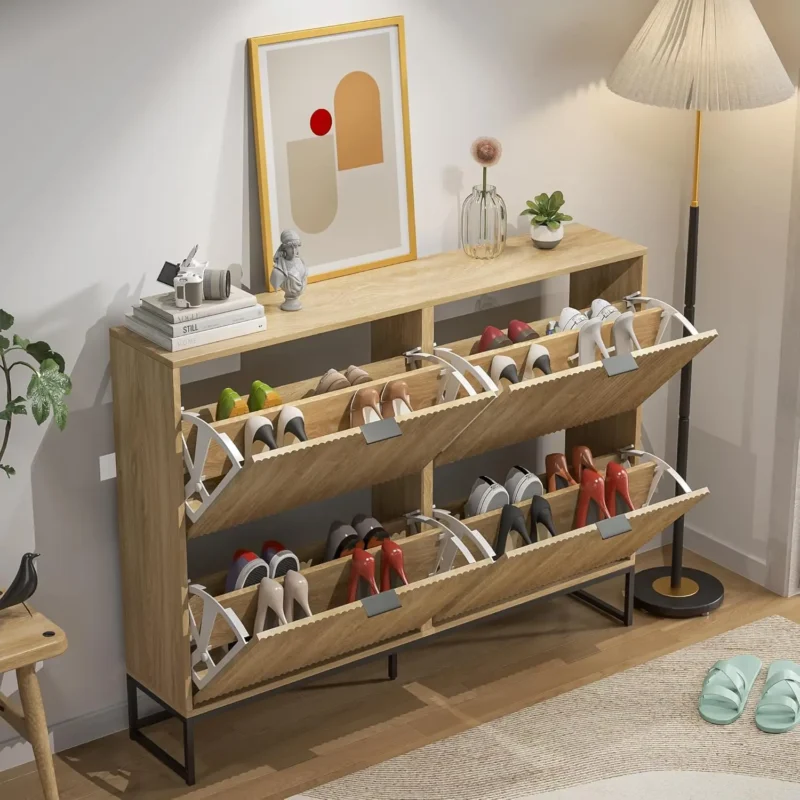 Modern Slim Shoe Cabinet with 4 Flip Drawers for Entryway Organization - Image 4