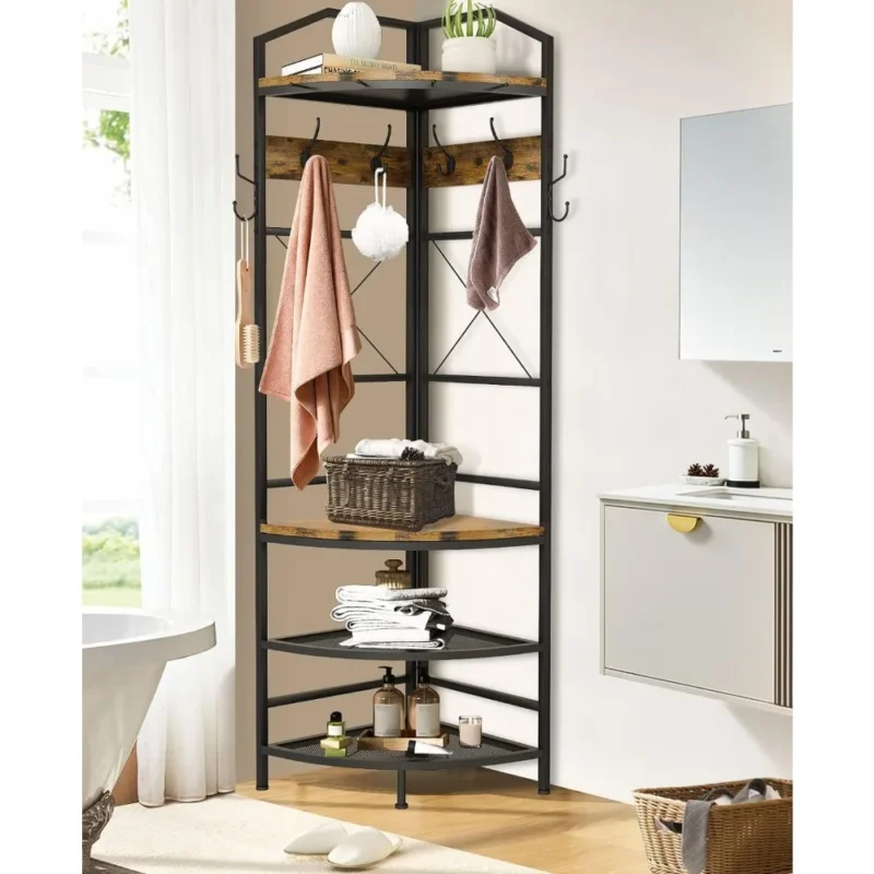 Modern Corner Hall Tree with Bench and Shoe Storage for Entryway Organization - Image 2