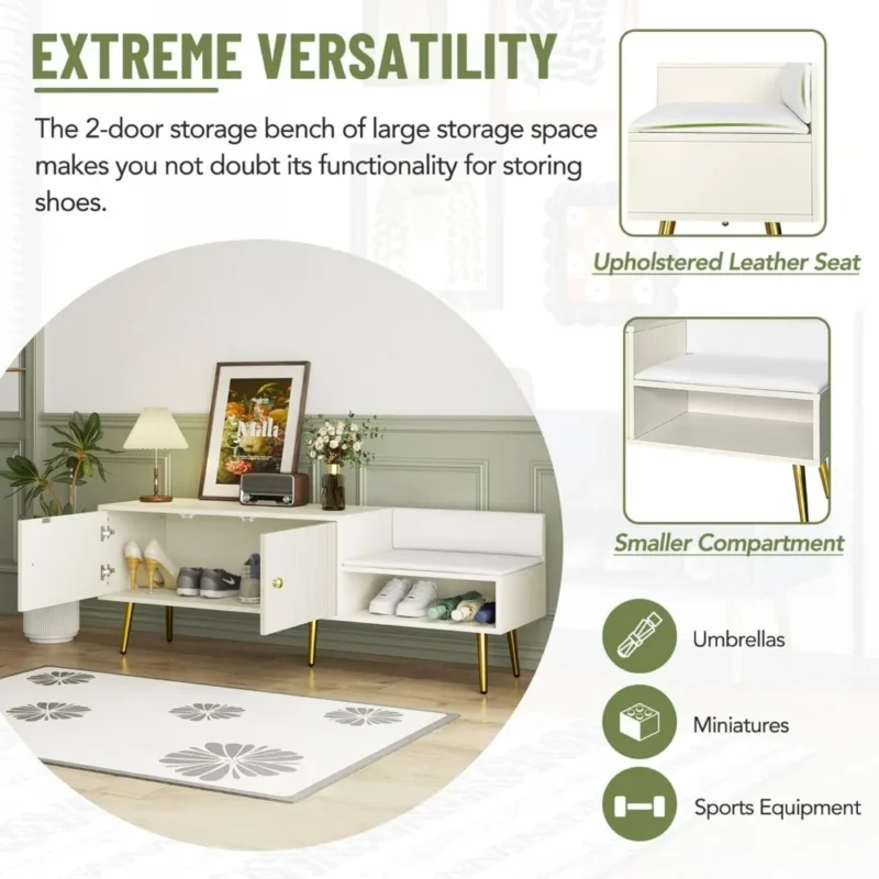 Modern Upholstered Entryway Bench with Shoe Storage Cabinet for Mudroom and Living Room - Image 5