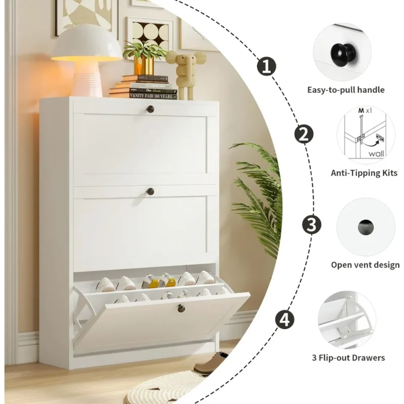 Modern Vertical Shoe Cabinet with 3 Flip Drawers and Adjustable Shelf for Entryway - Image 6