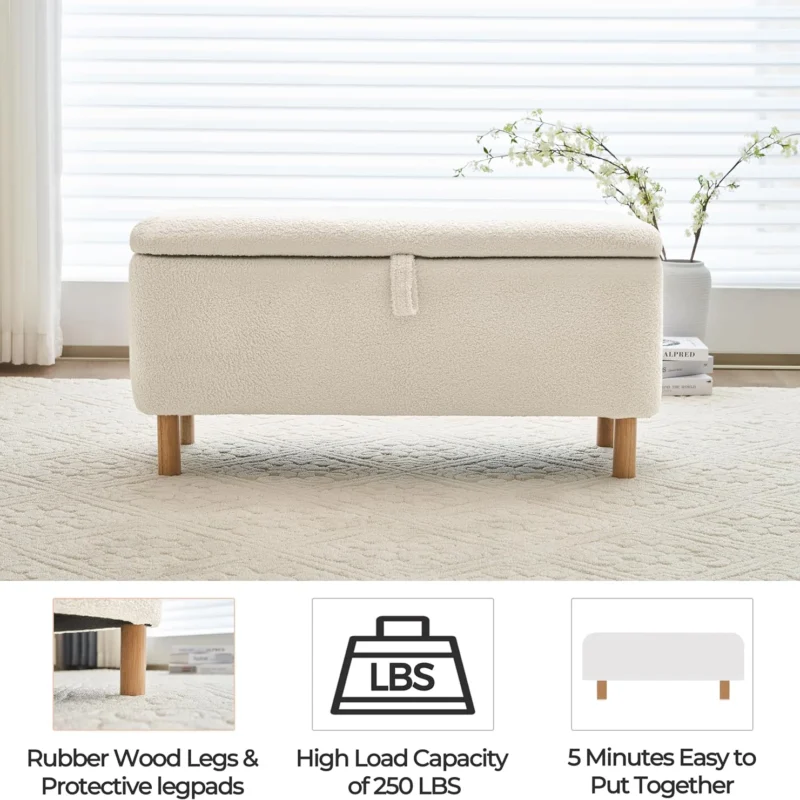Modern Boucle Storage Ottoman Bench with Sherpa Upholstery for Bedroom and Entryway - Image 6