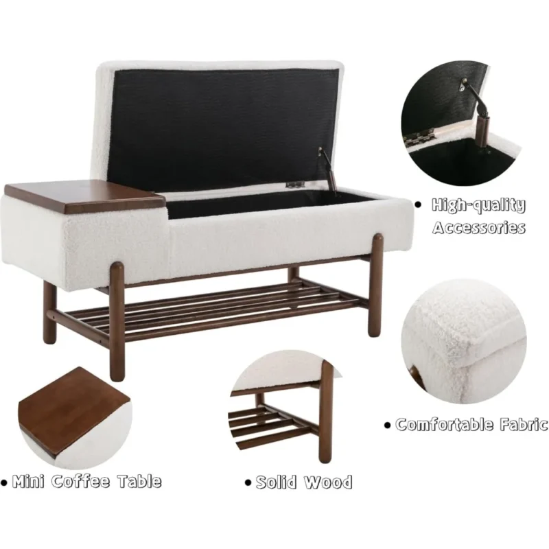 Modern Upholstered Sherpa Entryway Bench with Shoe Storage for Living Room and Bedroom - Image 5