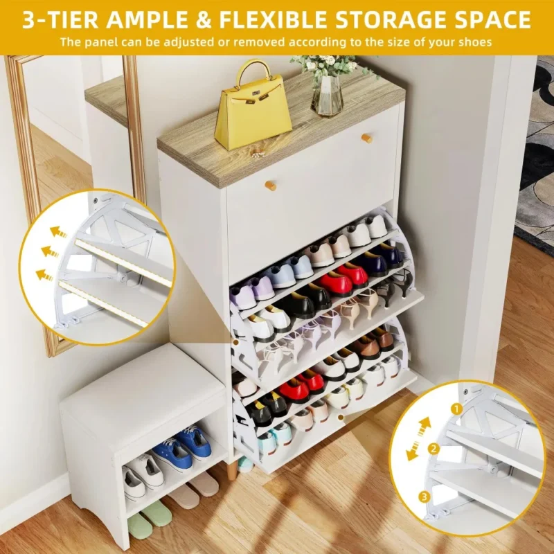 Modern Wooden Shoe Storage Cabinet with 3 Flip Drawers for Entryway Organization - Image 4