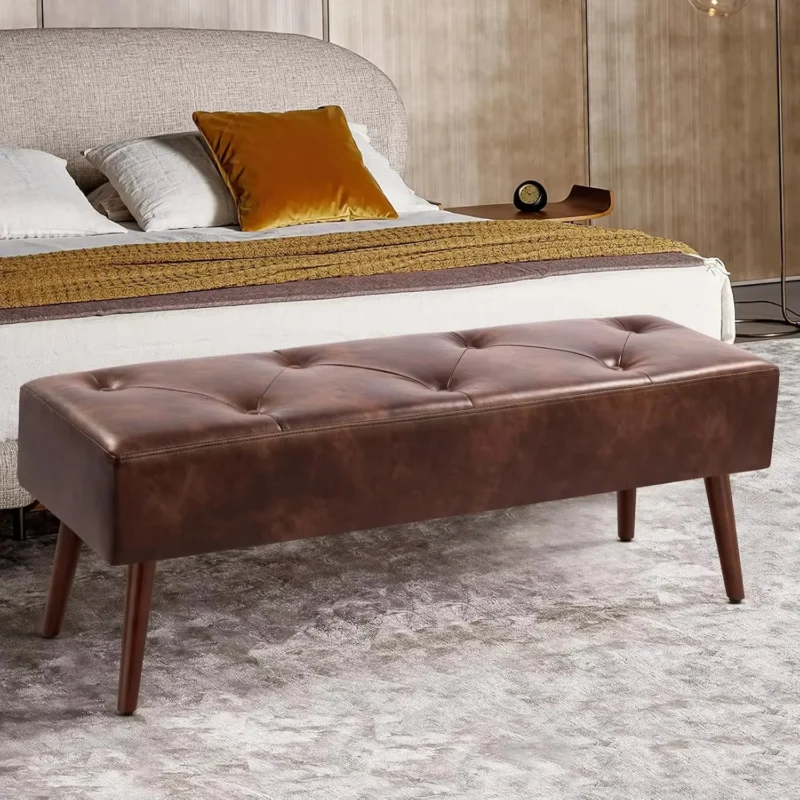 Modern Tufted 44-Inch Ottoman Bench with Leather Upholstery for Bedroom and Living Room - Image 2