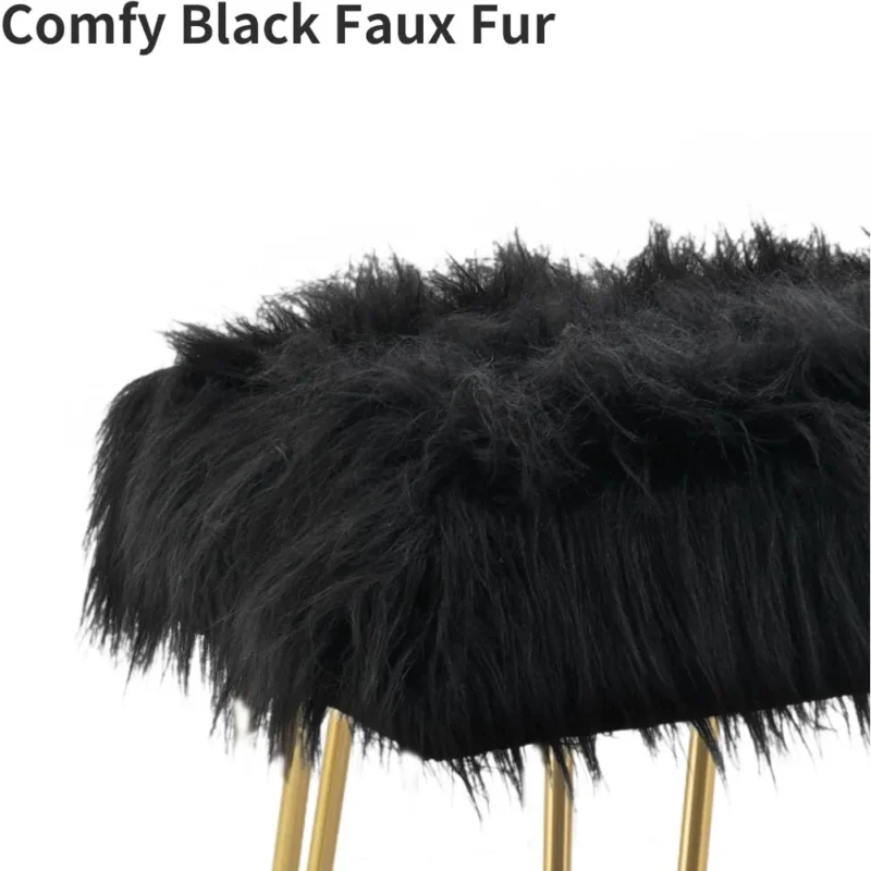 Modern Black Faux Fur Ottoman Bench with Gold Legs for Entryway and Bedroom - Image 5