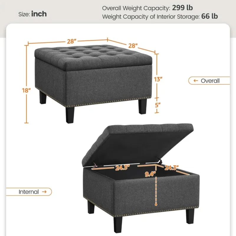 Modern Square Storage Ottoman Bench with Cushioned Seat for Living Room and Bedroom - Image 3