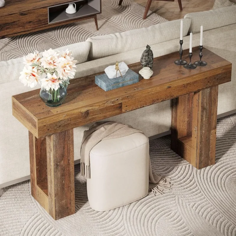 Modern Farmhouse 63-Inch Console Table with Rectangular Top for Entryway and Living Room - Image 5