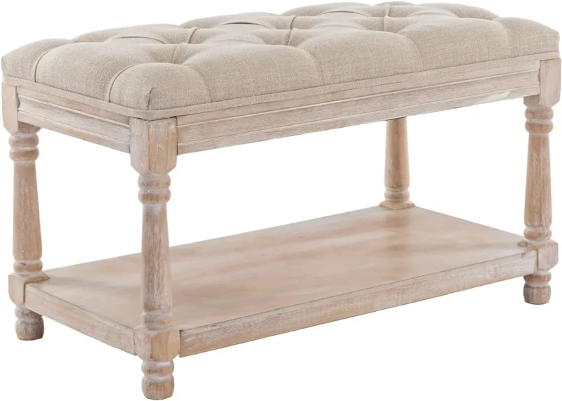 Modern Tufted Entryway Storage Bench with Shoe Rack for Hallway and Bedroom - Image 5