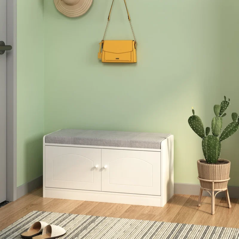 Modern Wooden Entryway Bench with Shoe Storage Cabinet and Cushioned Seat - Image 4
