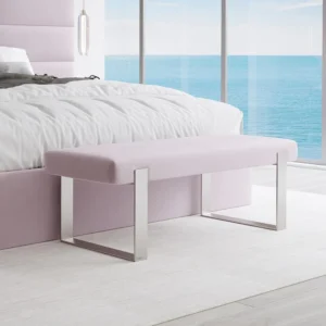 Modern Velvet Entryway Bench with Brushed Nickel Frame for Bedroom and Hallway