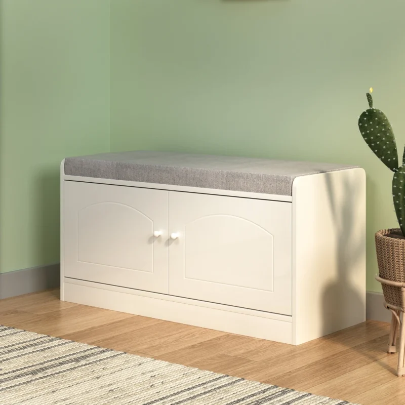 Modern Wooden Entryway Bench with Shoe Storage Cabinet and Cushioned Seat - Image 3