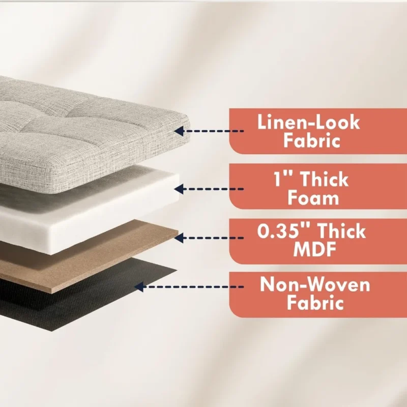 Modern Tufted Linen Storage Ottoman Bench with 3 Drawer Cubes for Living Room - Image 5