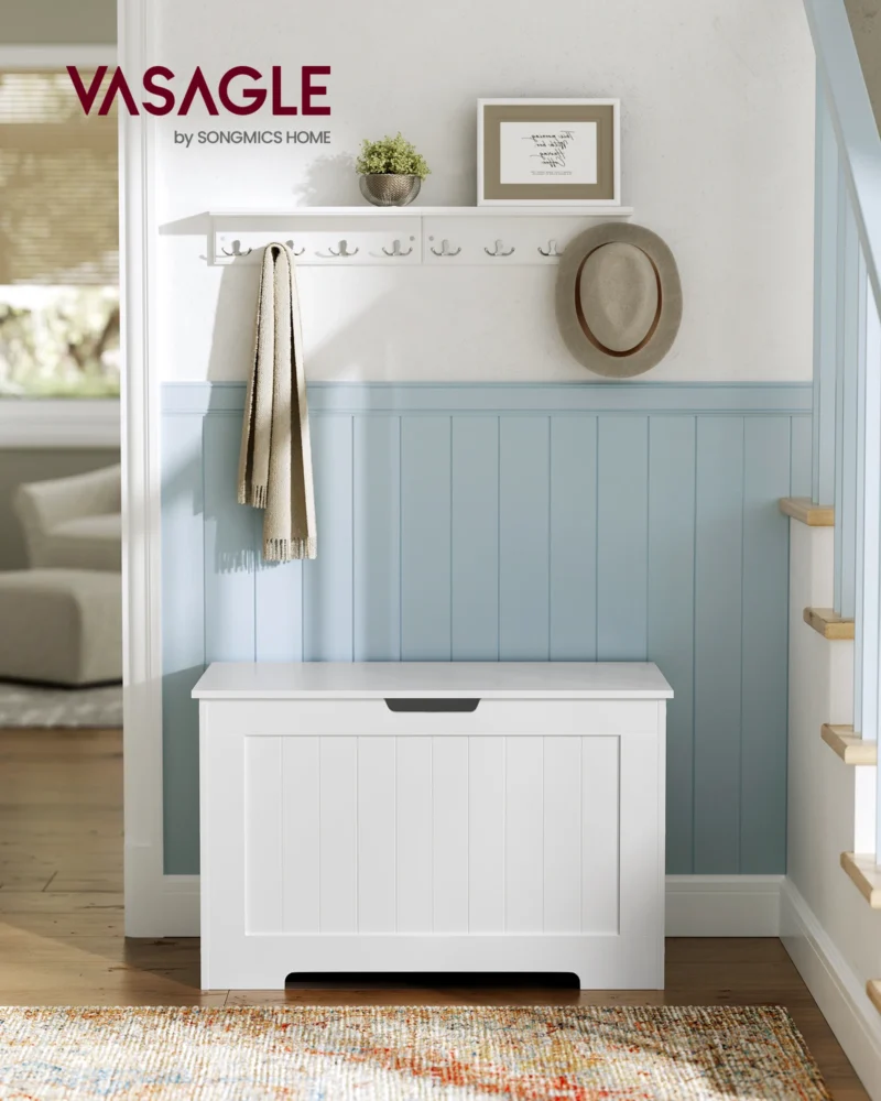 Modern Wooden Entryway Storage Bench with Hinged Lid for Mudroom and Hallway - Image 2