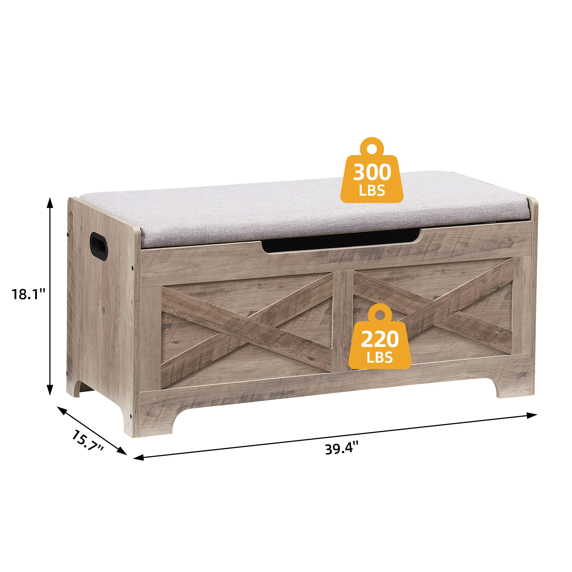 Rustic wooden storage bench with lift top providing versatile storage for active households