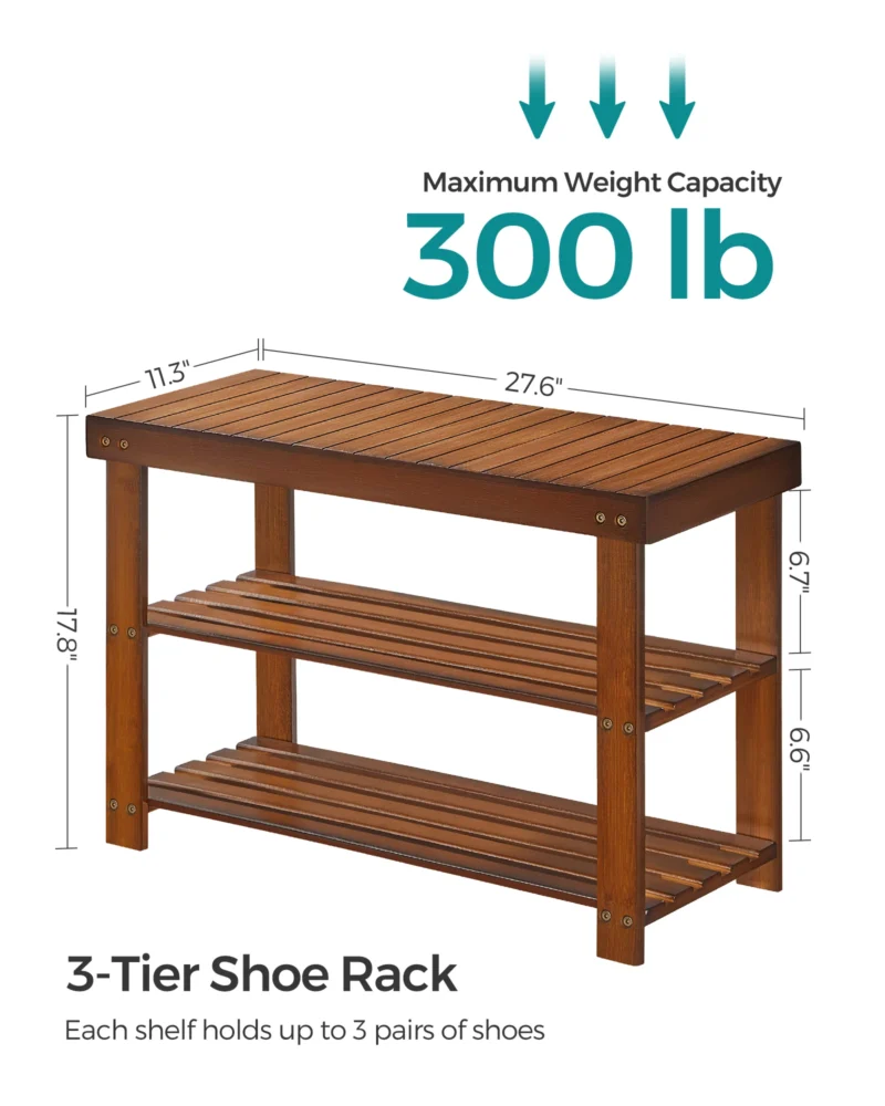 Modern Bamboo Entryway Bench with 3-Tier Shoe Storage for Hallway Organization - Image 6