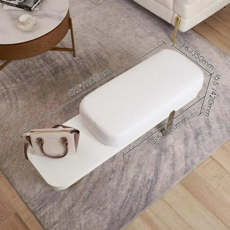 Modern Wooden Boucle Upholstered Entryway Bench with Metal Legs for Living Room - Image 2