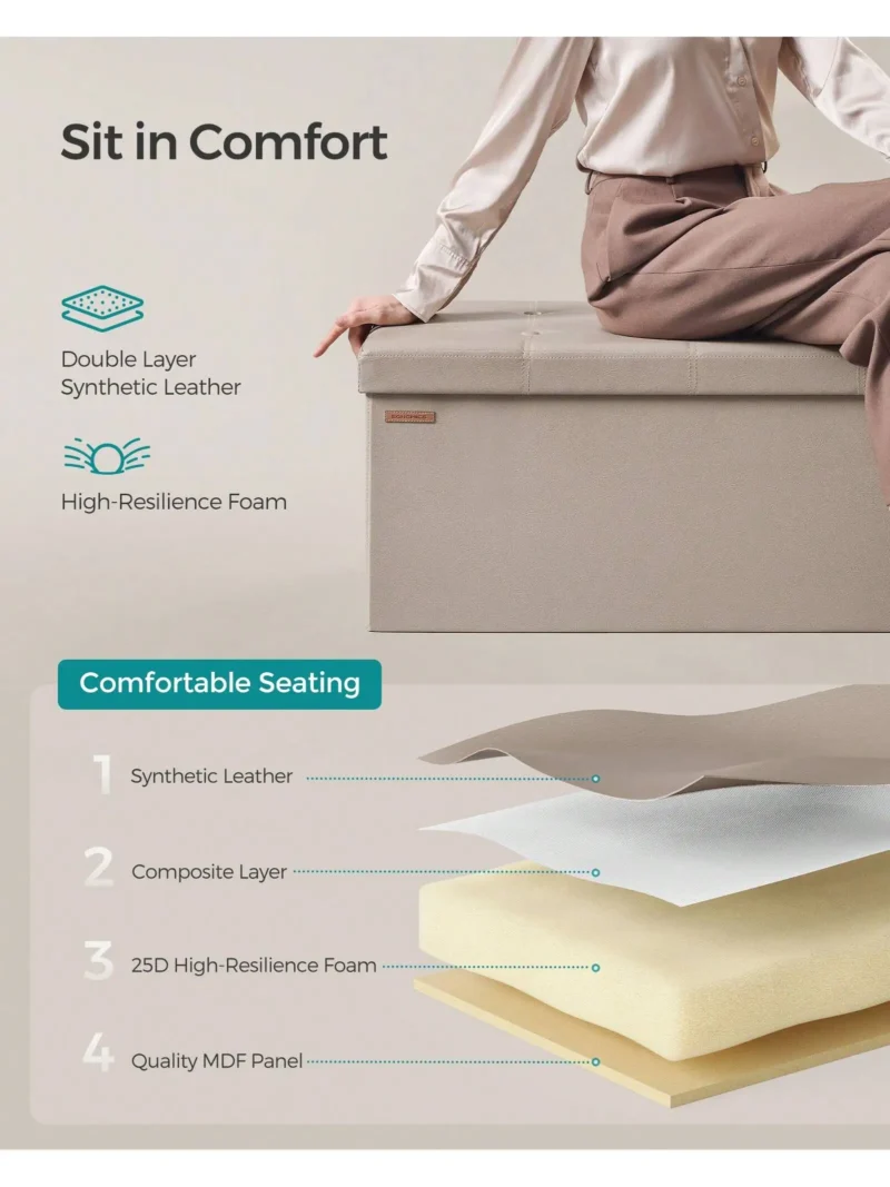 Modern Folding Storage Ottoman Bench with Padded Seat for Living Room - Image 4