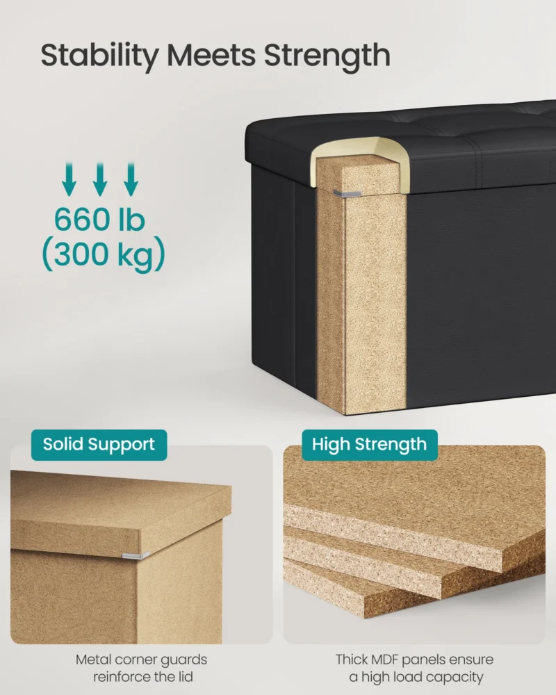 Modern Foldable Storage Ottoman Bench with Padded Seat for Living Room - Image 3