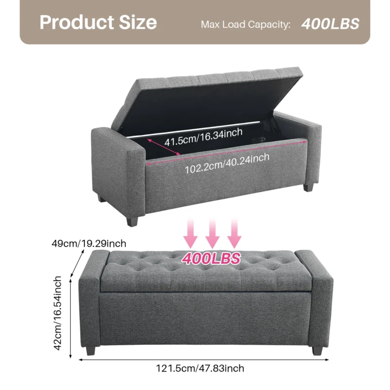 Modern Upholstered Storage Ottoman Bench with Folding Design for Living Room and Entryway - Image 6