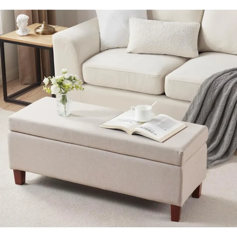 Modern Linen Storage Ottoman Bench with Hinged Lid for Entryway and Bedroom - Image 3