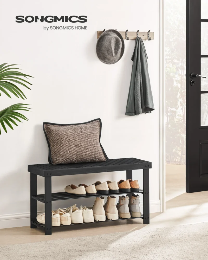 Modern Bamboo 3-Tier Entryway Bench with Shoe Storage for Hallway and Mudroom - Image 2