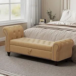 Elegant velvet storage ottoman bench perfect for adding seating to a small foyer
