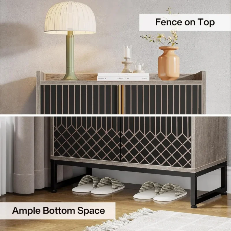 Modern Grey 5-Tier Shoe Cabinet with Doors for Entryway Organization - Image 6