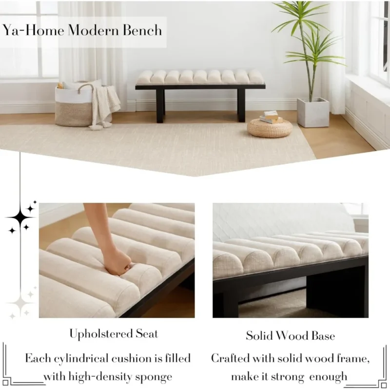 Modern Upholstered Entryway Bench with Cylindrical Cushion for Bedroom and Hallway - Image 6