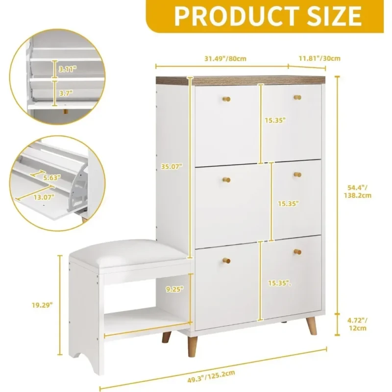 Modern Wood Entryway Bench with 3-Drawer Shoe Storage for Narrow Spaces - Image 2
