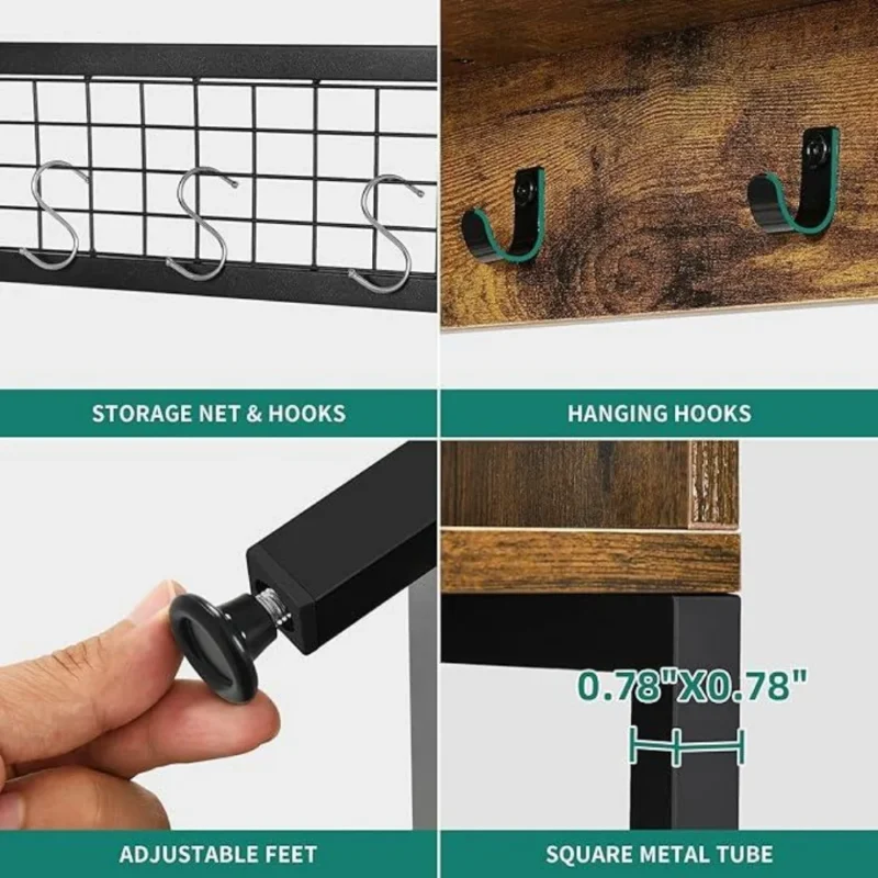 Farmhouse Hall Tree Entryway Bench with Coat Rack and Shoe Storage for Entrance - Image 4