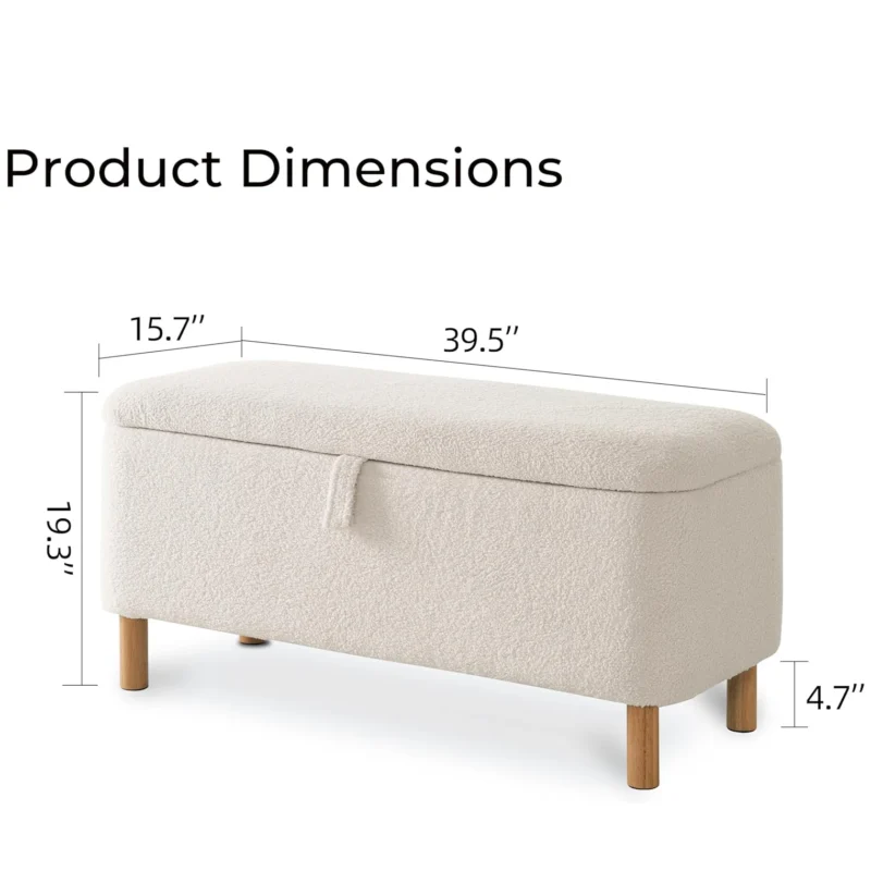 Modern Boucle Storage Ottoman Bench with Sherpa Upholstery for Bedroom and Entryway - Image 2