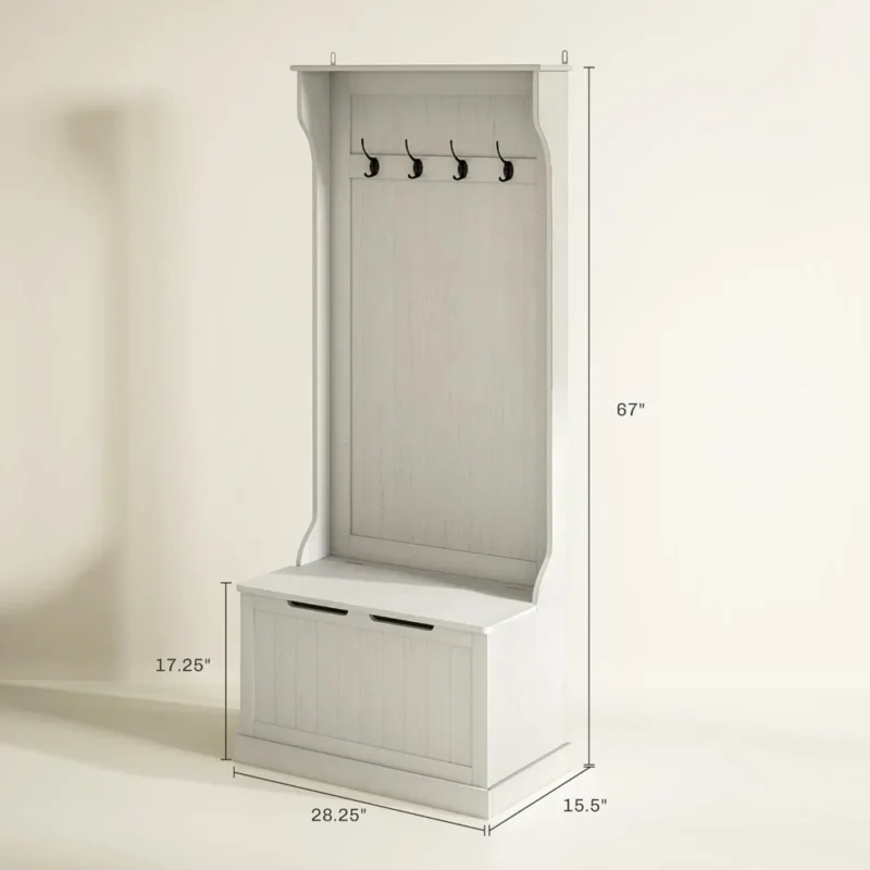 Rustic Wood Hall Tree with Coat Hooks and Shoe Storage Bench for Entryway - Image 5