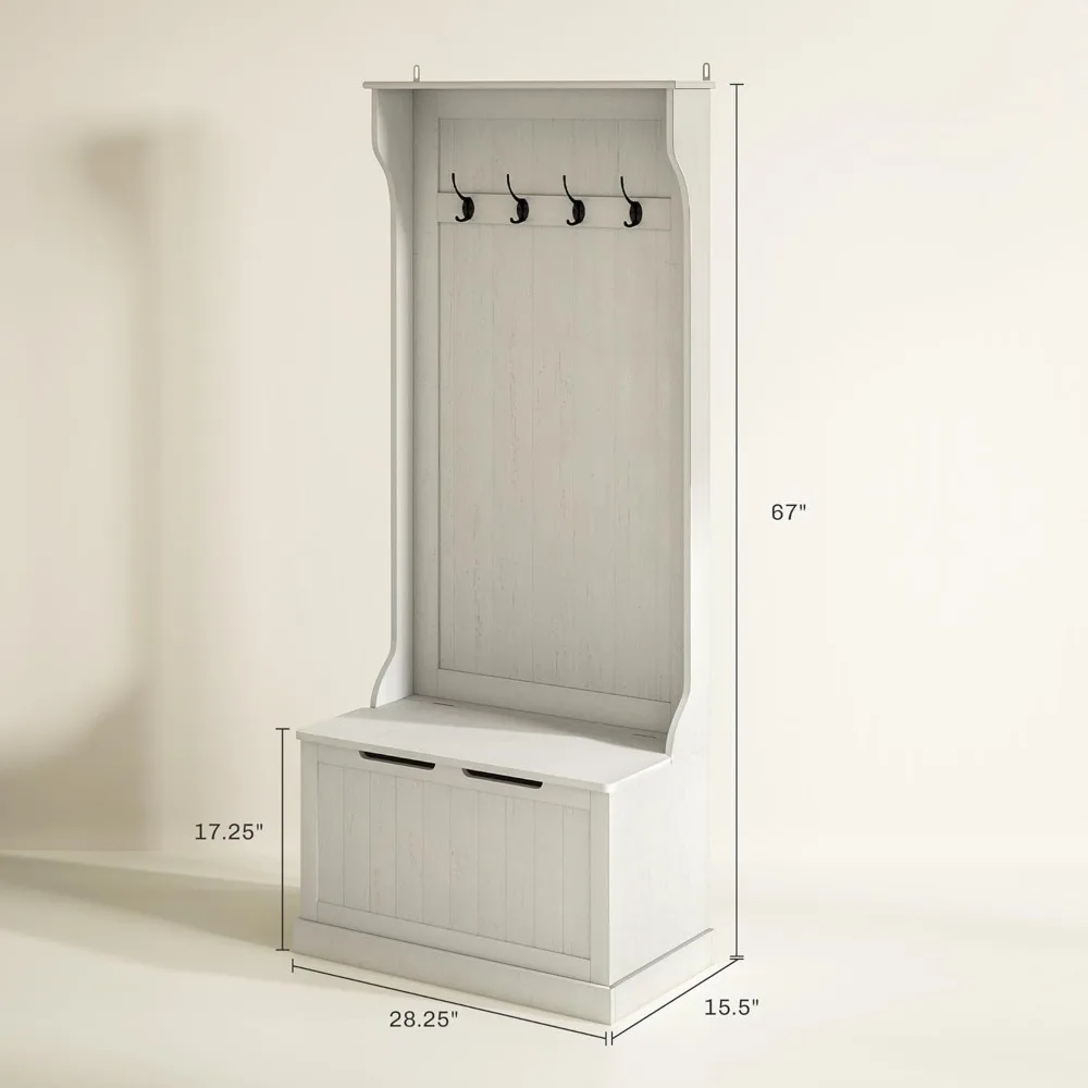 Rustic wood hall tree with integrated storage for compact modern entryways