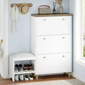 Modern Wood Entryway Bench with 3-Drawer Shoe Storage for Narrow Spaces