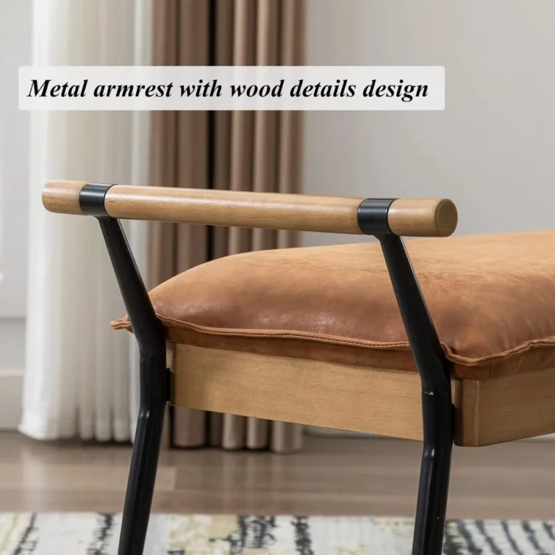 Industrial Brown Wood Entryway Bench with Arms and Shoe Storage for Living Room - Image 5