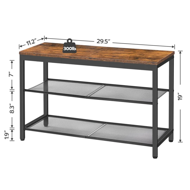 Industrial 3-Tier Shoe Storage Bench with Metal Frame for Entryway and Mudroom - Image 3