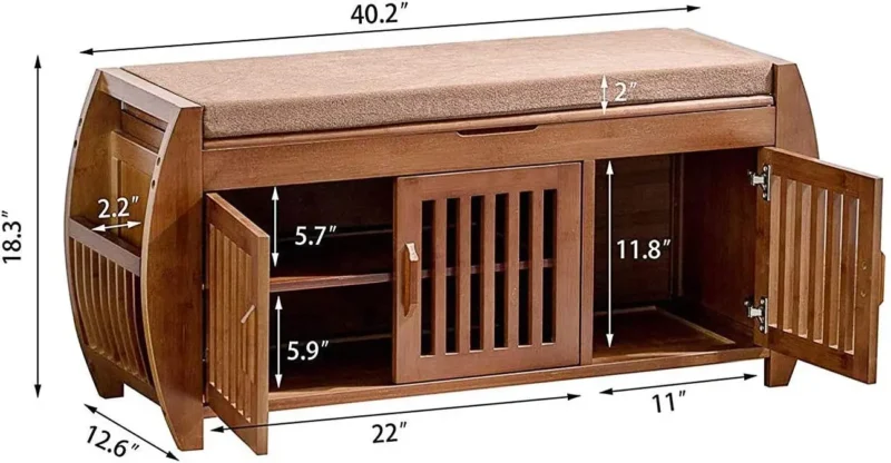 Modern Wooden Entryway Bench with Hidden Storage Compartment and Detachable Cushion - Image 3