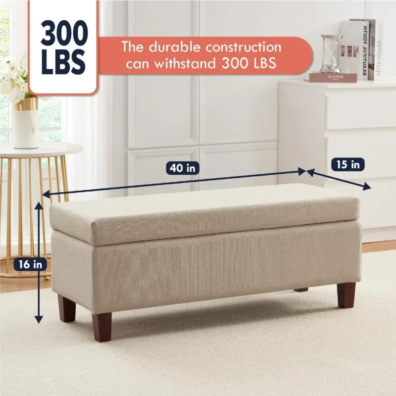 Modern Linen Storage Ottoman Bench with Hinged Lid for Entryway and Bedroom - Image 2