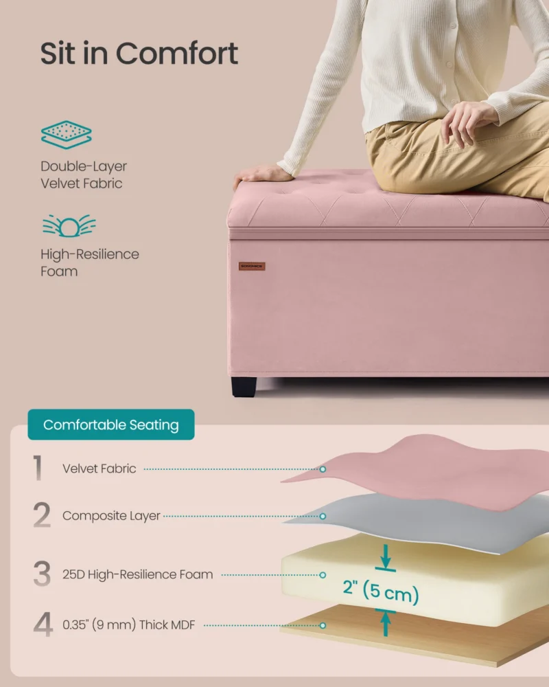 Modern Velvet Storage Ottoman Bench with Wooden Legs for Entryway and Bedroom - Image 4