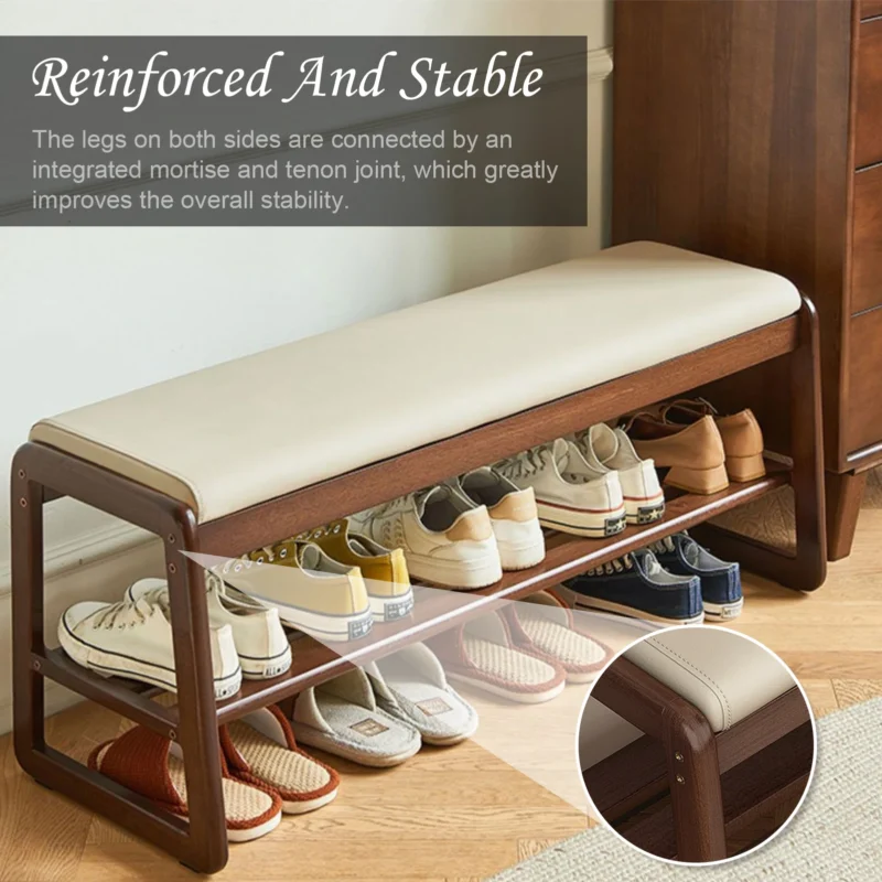 Modern Wood Entryway Bench with Cushioned Seat and Shoe Storage Rack for Hallway - Image 3