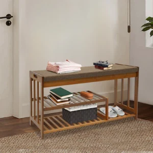 Modern MDF Entryway Bench with 3 Drawers and Shoe Storage for Hallway