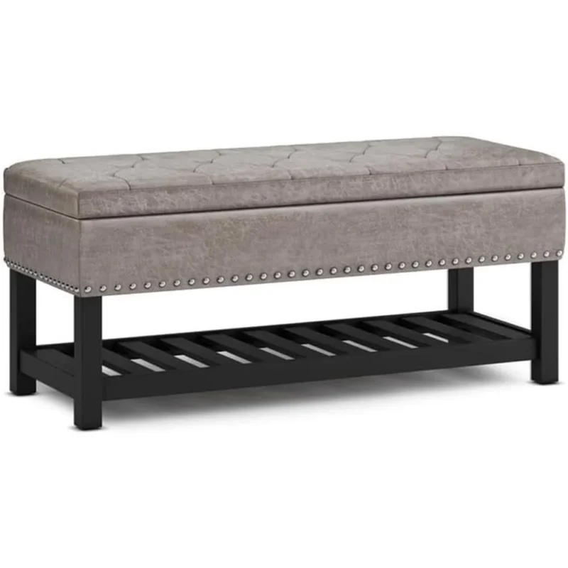 Modern Faux Leather Storage Ottoman Bench with Safety Hinge for Living Room and Bedroom - Image 2