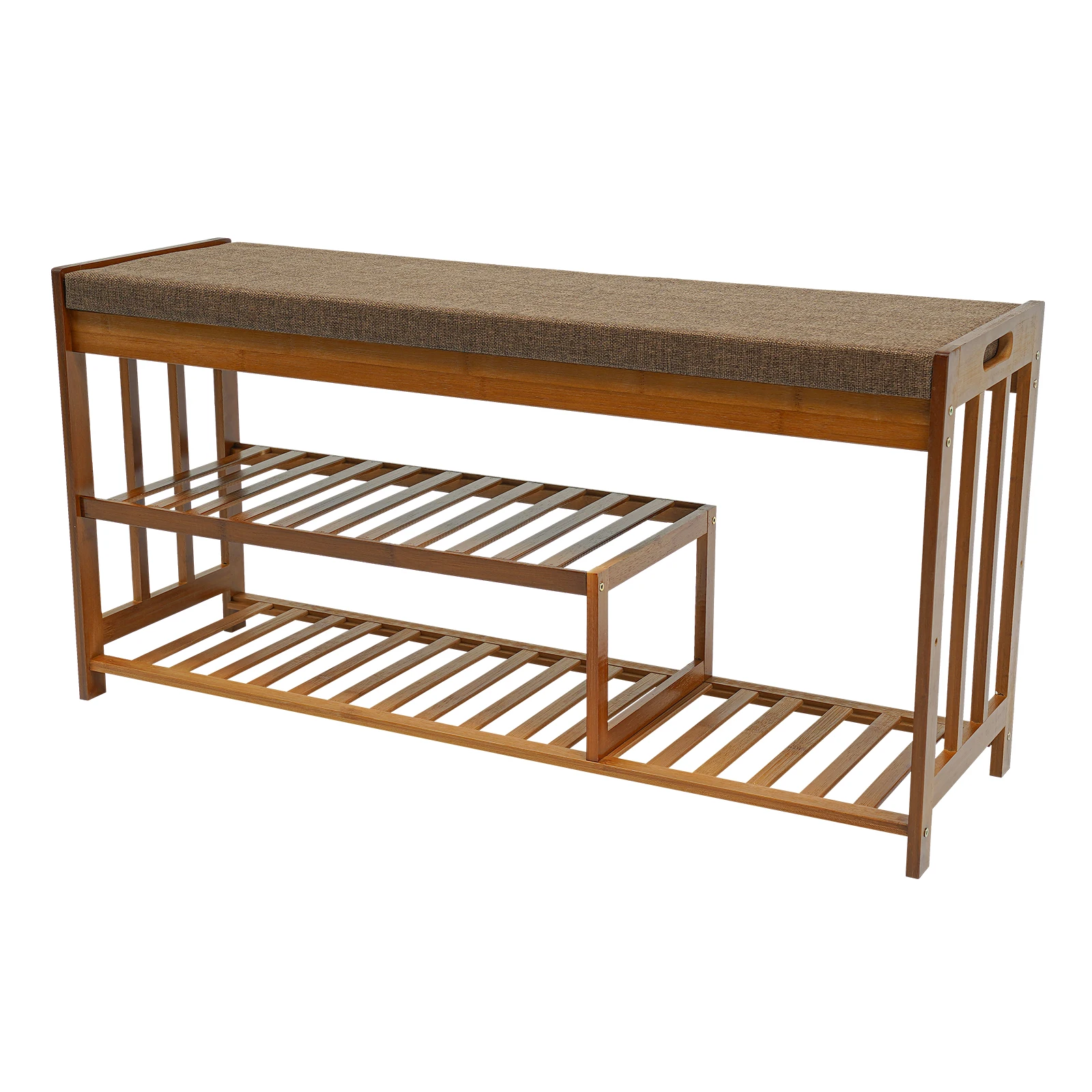 Mid-century inspired modern entry bench with tapered legs and clean lines