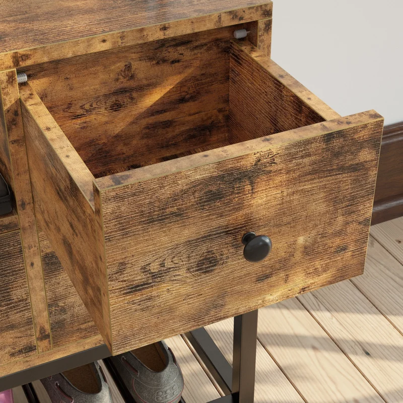 Modern Wooden Entryway Bench with Storage Drawers and Shoe Rack - Image 5