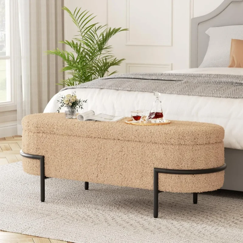 Modern Upholstered Storage Ottoman Bench with Metal Frame for Living Room - Image 7